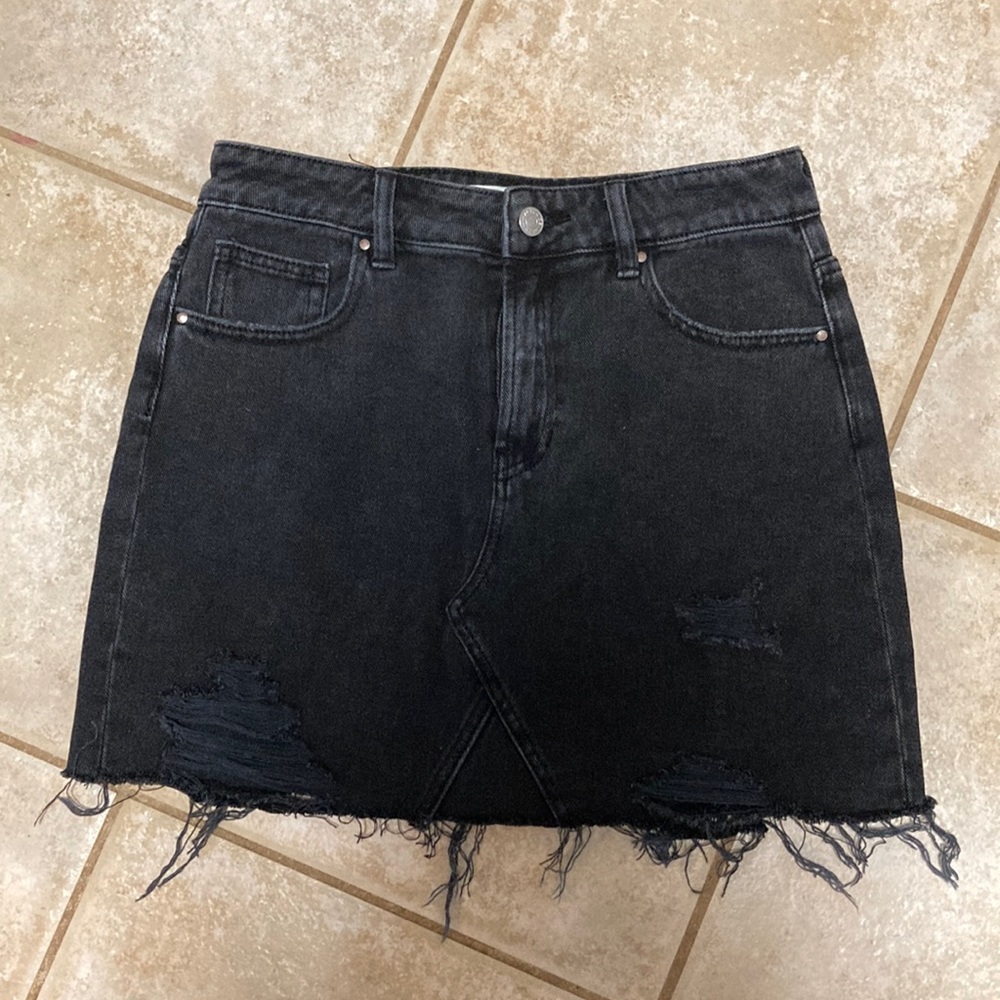PacSun Distressed Black Denim Mini Skirt